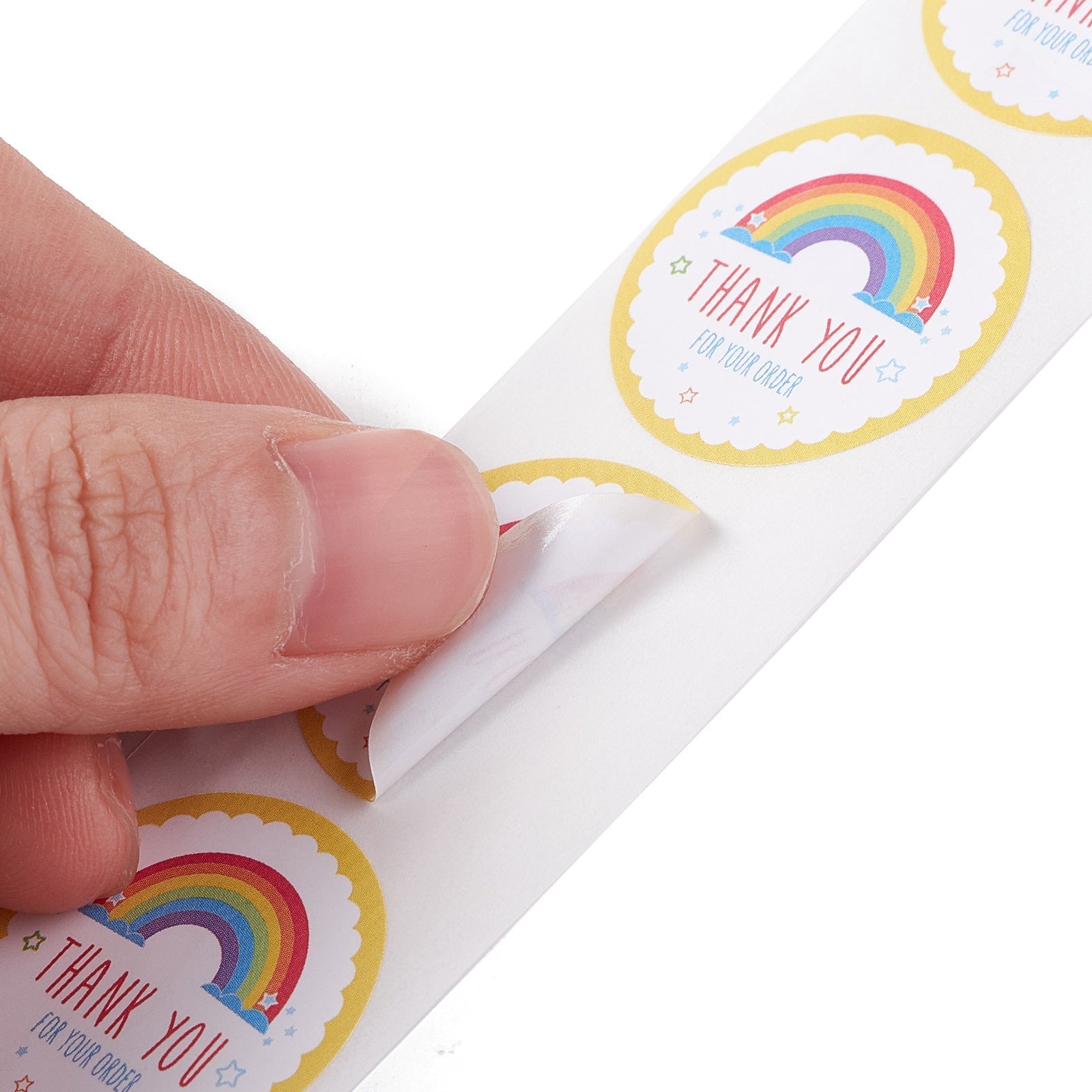 Craspire Round Thank You Theme Paper Stickers, Self Adhesive Roll Sticker Labels, for Envelopes, Bubble Mailers and Bags, Rainbow Pattern, 2.5x0.01cm, 500pcs/roll