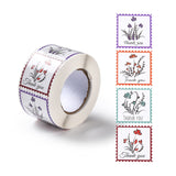 Craspire Thank You Stickers Roll, Self-Adhesive Paper Gift Tag Stickers, for Party, Decorative Presents, Square, Flower Pattern, 38x38x0.1mm, about 500pcs/roll, 3rolls/set