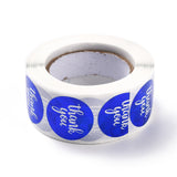 Craspire Thank you Stickers Roll, Self-Adhesive Paper Gift Tag Stickers, for Party, Decorative Presents, Flat Round , Blue, 25x0.1mm, about 500pcs/roll, 5rolls/set
