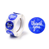Craspire Thank you Stickers Roll, Self-Adhesive Paper Gift Tag Stickers, for Party, Decorative Presents, Flat Round , Blue, 25x0.1mm, about 500pcs/roll, 5rolls/set