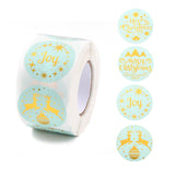 Craspire Christmas Themed Flat Round Roll Stickers, Self-Adhesive Paper Gift Tag Stickers, for Party, Decorative Presents, Pale Turquoise, Christmas Themed Pattern, 38x0.1mm, about 500pcs/roll, 3rolls/set
