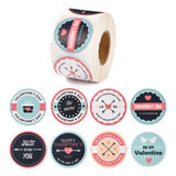 Craspire Valentine's Day Theme Paper Gift Tag Stickers, 8 Style Flat Round with Word Pattern Adhesive Labels Roll Stickers, for Party, Decorative Presents, Colorful, 4.1cm wide, about 500pcs/roll