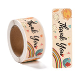 Craspire Rainbow Pattern Paper Gift Tag Stickers, Rectangle with Word Thank You Adhesive Labels Roll Stickers, for Party, Decorative Presents, PeachPuff, 2.8cm, about 120pcs/roll