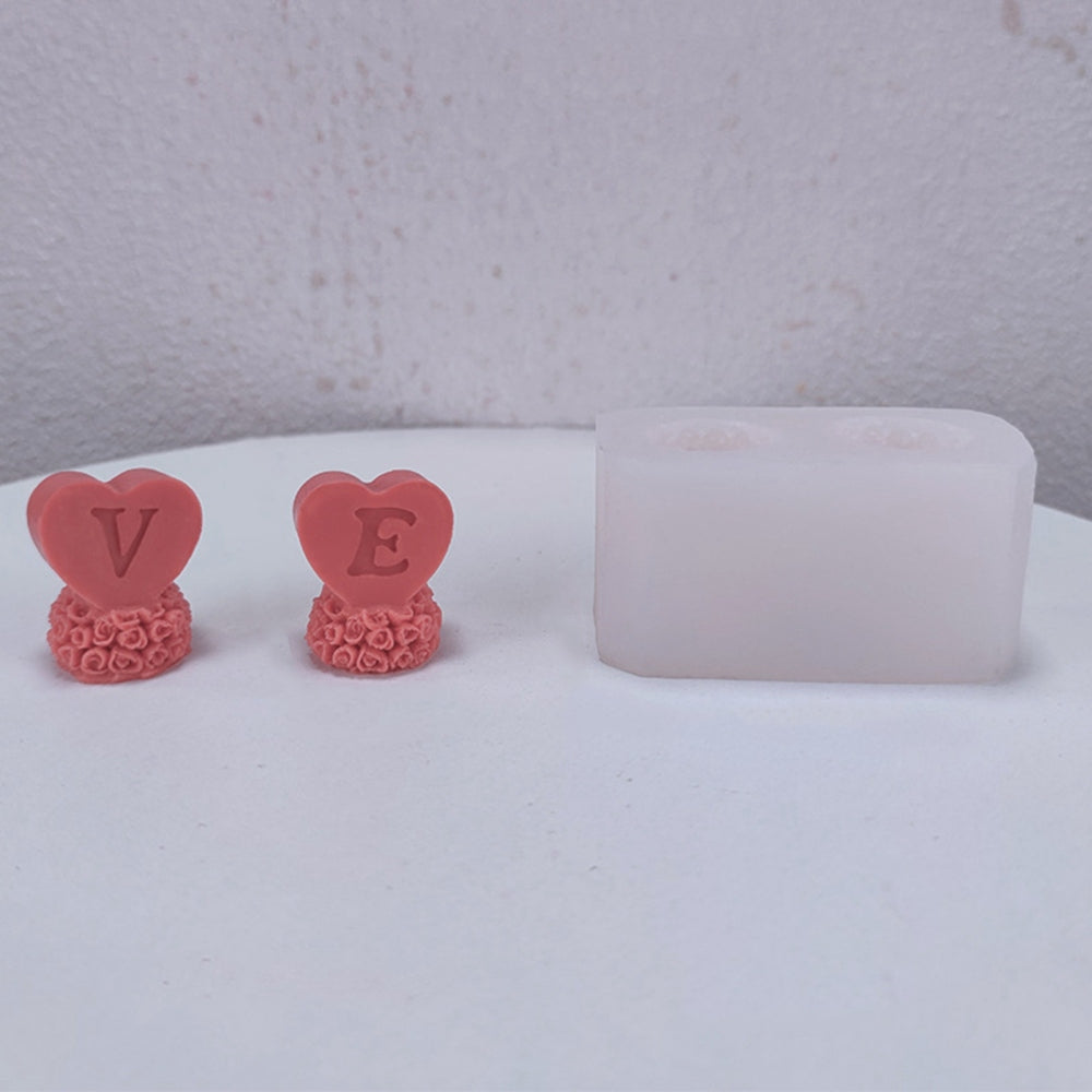 2 pc Valentine's Day Theme DIY Candle Silicone Molds, Handmade Soap Mold,  Mousse Chocolate Cake Mold, Heart with Word V & E, White, 89x46x46mm, Inner