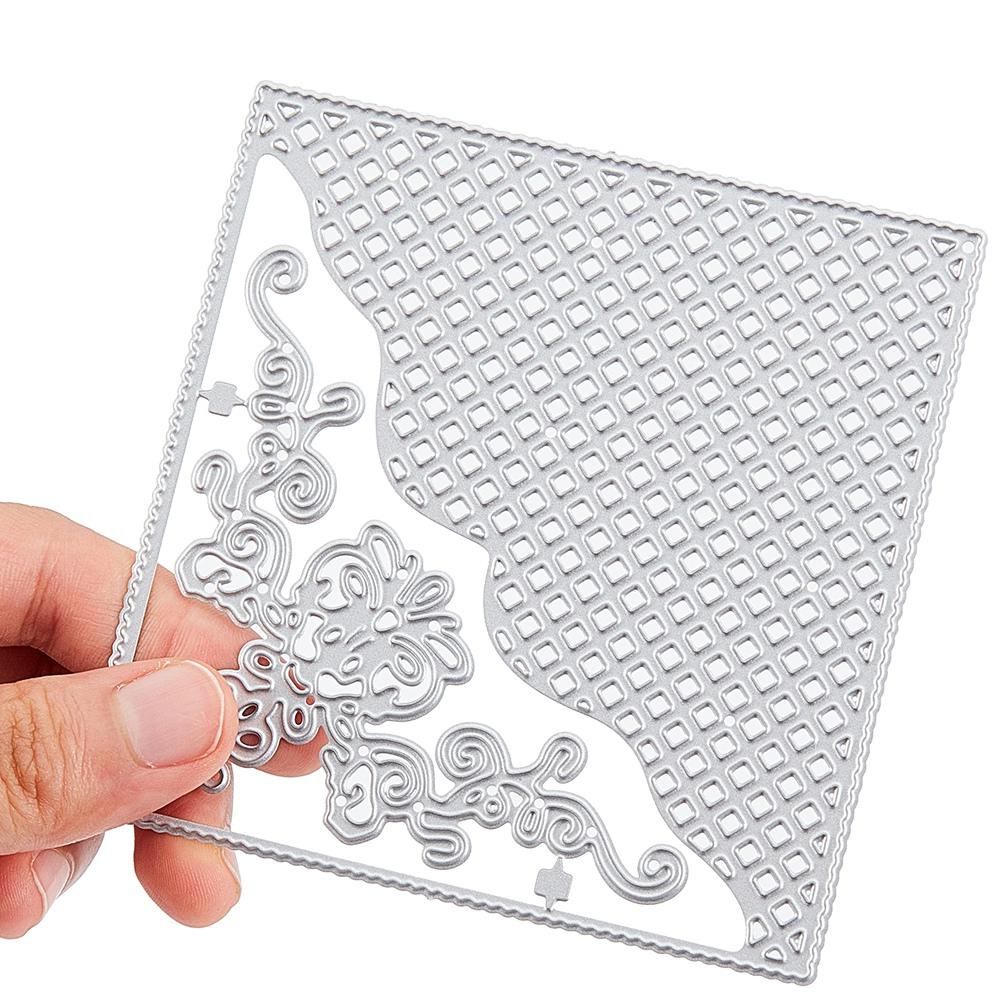 CRASPIRE 2pcs Metal Cutting Dies Carbon Steel Rectangle Flower Embossing Stencil Template Mould for DIY Card Making Scrapbooking Paper Craft Photo Album, Square