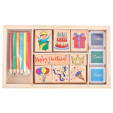 Vintage Wooden Rubber Stamp Set Happy Birthday