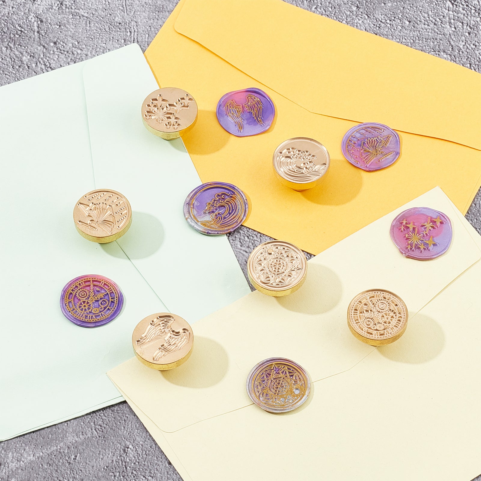 CRASPIRE Wax Seal Stamp Heads Set(6PCS Wax Stamps, 2PCS Wood Handles)