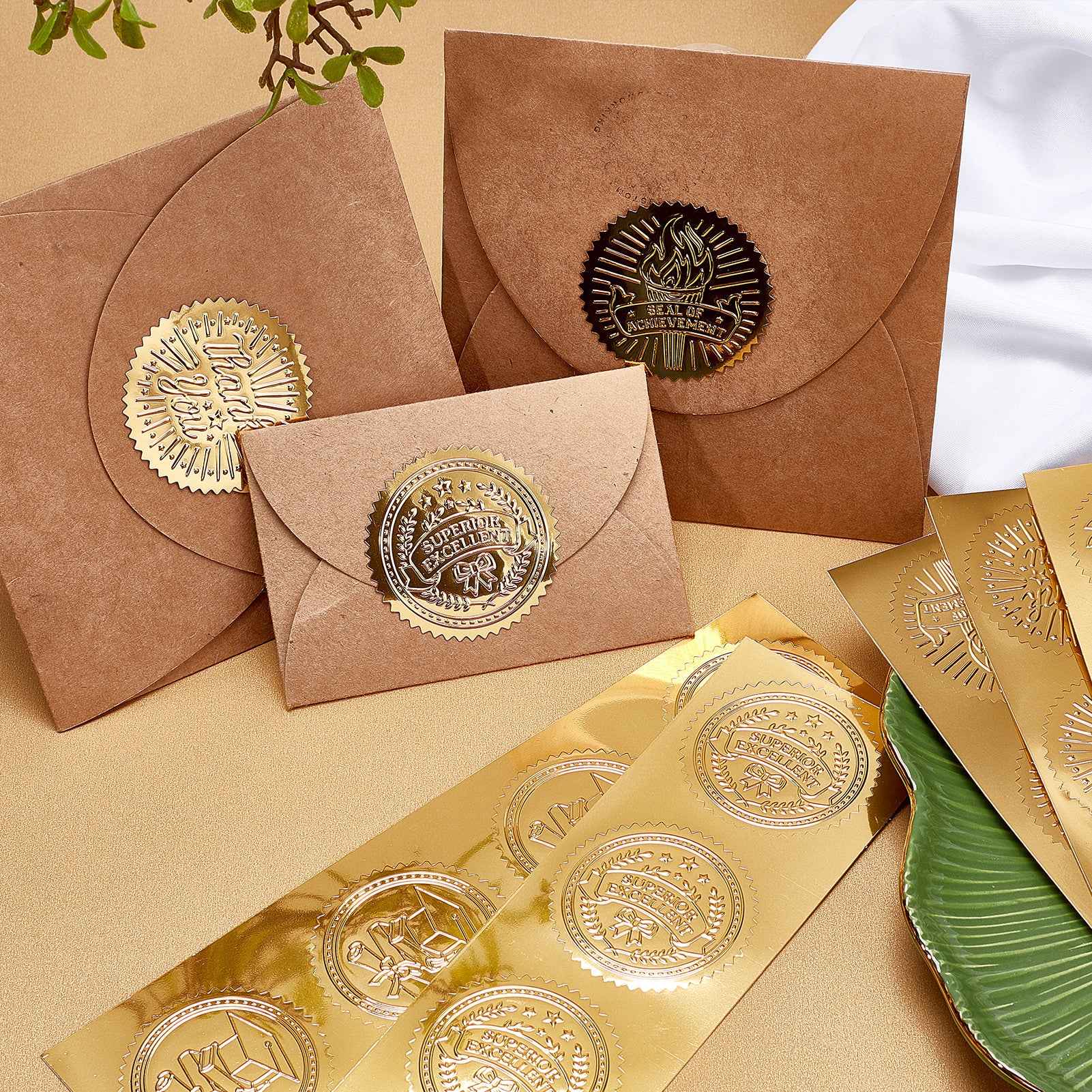 Gold Envelope Seals - 48 Embossed Gold Foil Seals