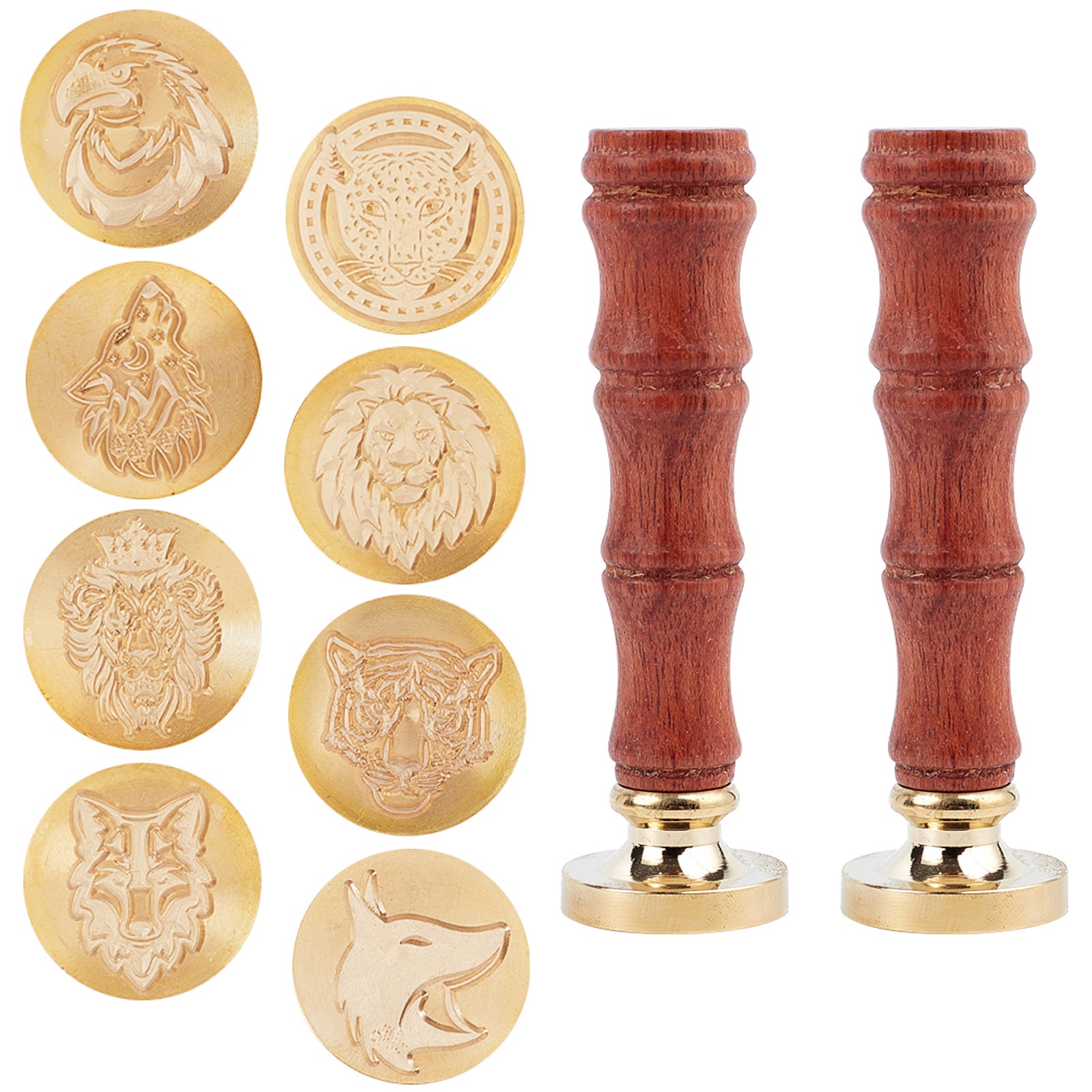 CRASPIRE 10PCS Wax Seal Stamp Set (Lion Tiger Wolf Eagle Brass)