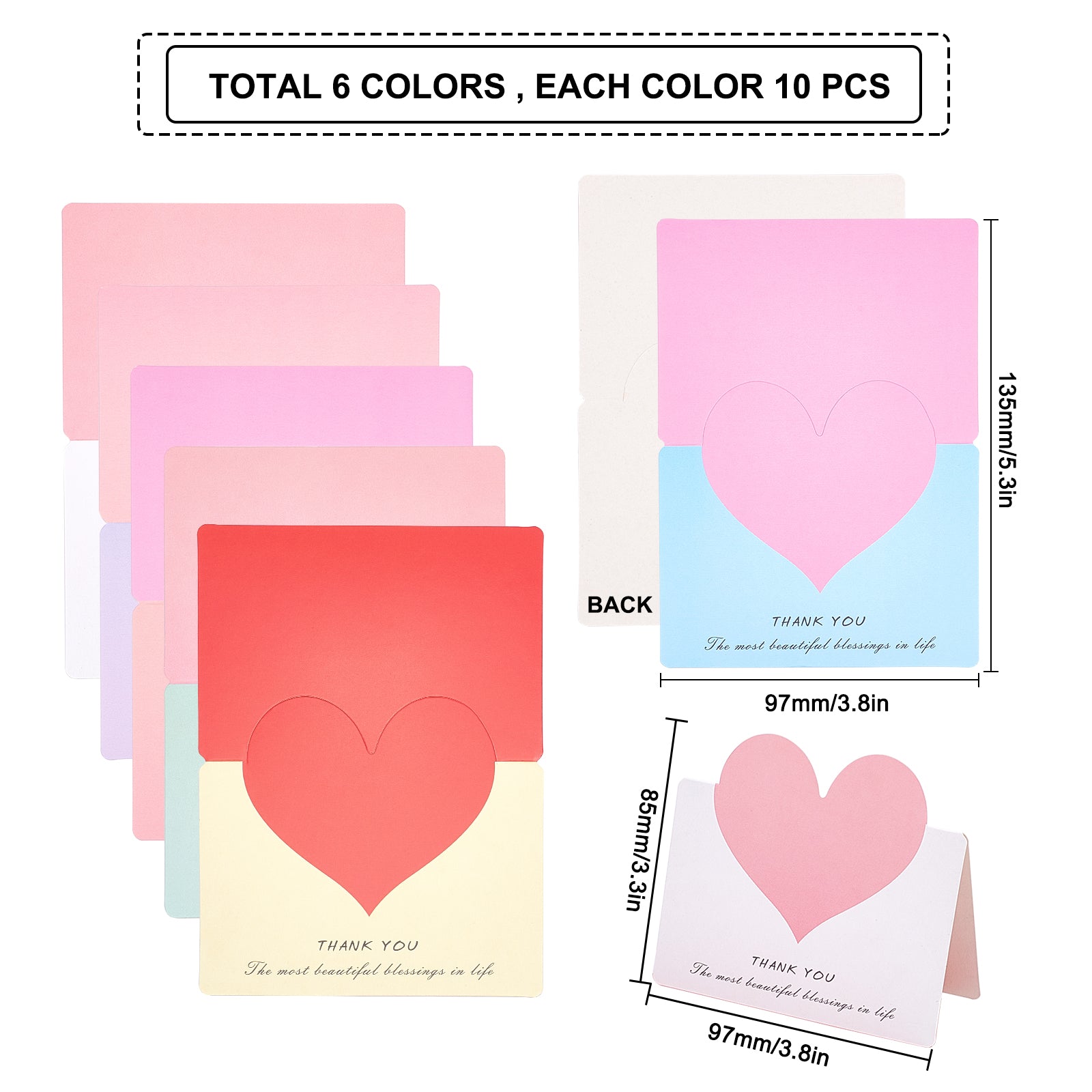 60PCS Thank You Cards Heart Greeting Cards