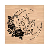 Craspire 1Pc Beechwood Stamps, with 1Pc Resin Stamp Sheet, Square, Scrapbook Accessories, Moon Pattern, 7.5x7.5x2.3cm