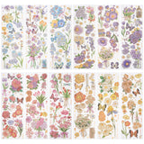 Craspire 4 Sets 4 Colors Retro Hot Stamping Waterproof PET Adhesive Stickers, for Scrapbooking, DIY Craft Gift, Photo Album Decorations, Rectangle with Flower Pattern, Mixed Color, 180x60x0.2mm, Sticker: 2~87x2~56mm, 3 sheets/set, 1 set/color