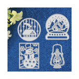 CRASPIRE 4Pcs Metal Winter Cutting Dies Christmas Snow Globe Snowman House Lights Stencil Template for Scrapbook Embossing Album Paper Card Craft Festival Decor, Matte Platinum