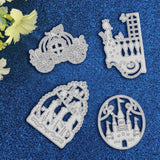 CRASPIRE 4Pcs Metal Fairy Tale Cutting Dies Pumpkin Cart  Princess Castle Gate Stencil Template for Scrapbook Embossing Album Paper Card Craft Festival Decor, Matte Platinum