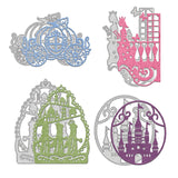 CRASPIRE 4Pcs Metal Fairy Tale Cutting Dies Pumpkin Cart  Princess Castle Gate Stencil Template for Scrapbook Embossing Album Paper Card Craft Festival Decor, Matte Platinum