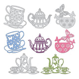 CRASPIRE 4Pcs Metal Teapot Tea Cup Cutting Dies Tea Cup with Butterfly Stencil Template for Scrapbook Embossing Album Paper Card Craft Festival Decor, Matte Platinum