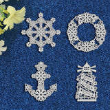 CRASPIRE 4Pcs Floral Navigation Metal Cutting Dies Stern Rudder Anchor Lighthouse Stencil Template for Scrapbook Embossing Album Paper Card Craft Festival Decor, Matte Platinum
