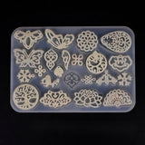 Pendant Silicone Molds, Resin Casting Molds, For UV Resin, Epoxy Resin Jewelry Making, Butterfly & Tree & Flower, White, 10x14.4cm