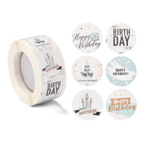 Craspire Birthday Themed Pattern Self-Adhesive Stickers, Roll Sticker, for Party Decorative Presents, Colorful, 2.5cm, about 500pcs/roll