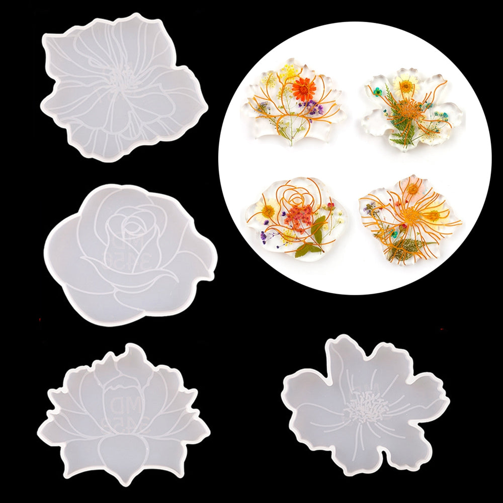 5Pcs Large Silicone Flower Coaster Resin Casting Molds Kit Resin