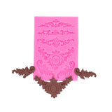 Retro Embossed Corner Fondant Molds, Cake Border Decoration Silicone Molds, for Chocolate, Candy, UV Resin & Epoxy Resin Craft Making, Hot Pink, 129x90x7mm, Inner Diameter: 13.5~43x47~78mm