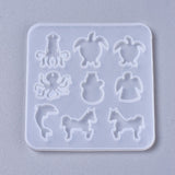 Silicone Molds, Cabochon & Pendants Resin Casting Molds, For UV Resin, Epoxy Resin Jewelry Making, Mixed Shapes, Octopus & Turtle & Angel & Dolphin & Horse, White, 95x90x4mm, Hole: 1.3mm