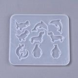 Silicone Molds, Resin Casting Molds, For UV Resin, Epoxy Resin Jewelry Making, Mixed Shapes, Dolphin & Dinosaur & Dog & Penguin &  Chameleon, White, 109x96x4mm