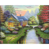 Craspire DIY Diamond Painting Kits For Kids, with Diamond Painting Cloth, Resin Rhinestones, Diamond Sticky Pen, Tray Plate and Glue Clay, Forest Cabin, Mixed Color, 30x25cm, 2Set/Pack