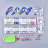 Craspire DIY Diamond Painting Keychain Kits, with Bird Shape Diamond Painting Mold, Rhinestone, Diamond Sticky Pen, Tray Plate and Glue Clay, Ball Chain Keychain and Swivel Clasp, Mixed Color, 86.5x39x2mm, Hole: 2.8mm, 2Set/Pack