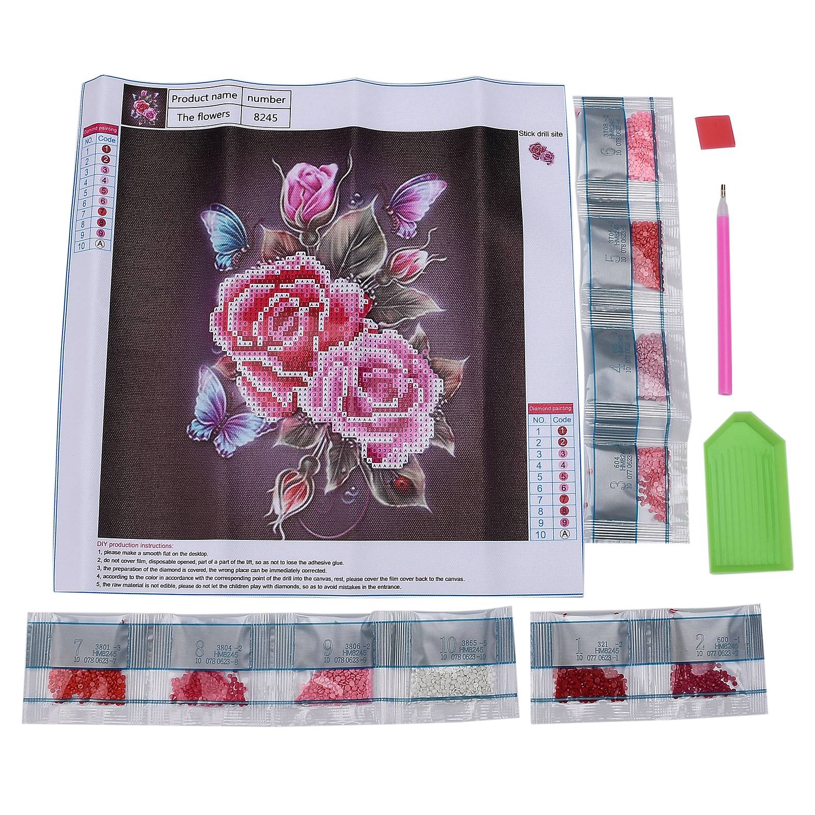 5D Diamond Painting Pink Butterfly Roses Kit
