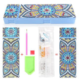 Craspire 5D DIY Diamond Painting Stickers Kits For ABS Pencil Case Making, with Resin Rhinestones, Diamond Sticky Pen, Tray Plate and Glue Clay, Rectangle with Flower Pattern, Mixed Color, 20.5x7x2.5cm, 2Set/Pack