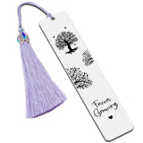 Forever Growing Rectangle Bookmark for Reader, Stainless Steel Bookmark with Big Nylon Tassel, Tree Pattern, 125x26mm