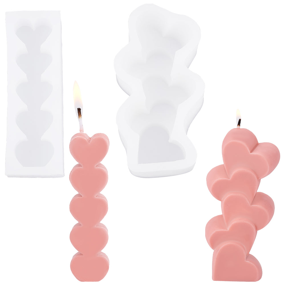 2PCS SUPERFINDINGS 2 Style Heart Candle Silicone Mold 3D Stacking Hearts  Shape Resin Casting Mold 3D Scattered Love Candle Mold for Chocolate Candy