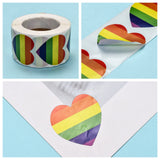 Craspire Self-Adhesive Kraft Paper Gift Tag Stickers, Adhesive Labels, Stripe Heart, Colorful, Heart: 38x38mm, 500pcs/roll