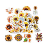 Craspire 50Pcs Cartoon Sunflower Paper Sticker Label Set, Adhesive Label Stickers, for Suitcase & Skateboard & Refigerator Decor, Orange, 25~70x32~75x0.3mm, 5bags/set