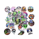Craspire 50Pcs Cartoon Alien Paper Sticker Label Set, Adhesive Label Stickers, for Suitcase & Skateboard & Refigerator Decor, Green, 32~72x35~78x0.3mm, 5bags/set