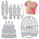 CRASPIRE Birthday Candle & Cake Frame Metal Cutting Dies Stencils, for DIY Scrapbooking/Photo Album, Decorative Embossing DIY Paper Card, Matte Platinum Color, 3pcs/set