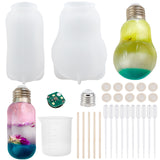 DIY Light Bulb Making Kits, with Silicone Molds, Silicone 100ml Measuring Cup, Plastic Transfer Pipettes, Birch Wooden Craft Ice Cream Sticks, Latex Finger Cots, White, 84.5x43mm, Hole: 23.5mm