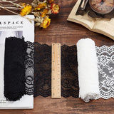 1 Bag 5 Yards 2 Rolls 6.3 Inch Wide Stretch Elastic Lace Ribbon White Black Floral Rose Pattern Trim Fabric for DIY Sewing Craft Costume Hat Hair Band Tablecloth Wedding Decoration Supplies