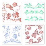 CRASPIRE 4Pcs 4 Style Plastic Drawing Painting Stencils Templates, Square, Flower Pattern, 30x30cm, 1pc/style