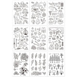 Craspire 9 Sheets Outdoor Theme Silicone Clear Stamps for Card Making Decoration and DIY Scrapbooking(Fishing, Entertainment Park, Skiing, Camping, Diving, Rock Climbing, Tree, Leaves, Succulent)