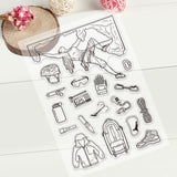Craspire 9 Sheets Outdoor Theme Silicone Clear Stamps for Card Making Decoration and DIY Scrapbooking(Fishing, Entertainment Park, Skiing, Camping, Diving, Rock Climbing, Tree, Leaves, Succulent)