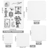 Craspire PVC Plastic Stamps, for DIY Scrapbooking, Photo Album Decorative, Cards Making, Stamp Sheets, with Acrylic Stamping Blocks Tools & Chassis, Mixed Patterns, 16x11x0.3cm, 8styles, 1sheet/style, 8sheets/set