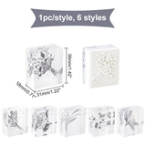 Craspire 6Pcs 6 Style Acrylic & Rubber Stamps, for DIY Craft Card Scrapbooking Supplies, Rectangle, Flower Pattern, 3.1x3.6x1.8cm, 1pc/style