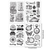 Craspire Craspire Travel Theme 4 Sheets 4 Styles PVC Plastic Stamps, for DIY Scrapbooking, Photo Album Decorative, Cards Making, Stamp Sheets, Clock & Compass & Ship & Luggage Pattern, Mixed Patterns, 160x110x3mm, 1 sheet/style