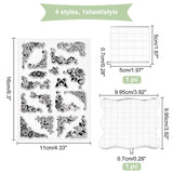 Craspire 4 Sheets 4 Style PVC Plastic Stamps, with 2 Pcs 2 Size Acrylic Stamping Blocks Tools, Flower Pattern, 16x11x0.3cm, 1sheet/style