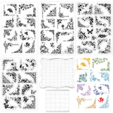 Craspire 4 Sheets 4 Style PVC Plastic Stamps, with 2 Pcs 2 Size Acrylic Stamping Blocks Tools, Flower Pattern, 16x11x0.3cm, 1sheet/style