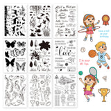 Craspire 9 Sheets 9 Style PVC Plastic Stamps, for DIY Scrapbooking, Photo Album Decorative, Cards Making, Stamp Sheets, Floral & Animal & Human & Word & Train Pattern, Mixed Patterns, 16x11x0.3cm, 1 sheet/style