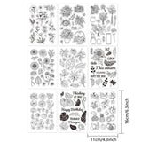 Craspire 9 Sheets 9 Style PVC Plastic Stamps, for DIY Scrapbooking, Photo Album Decorative, Cards Making, Stamp Sheets, Floral & Food Pattern, Mixed Patterns, 16x11x0.3cm, 1 sheet/style