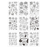 Craspire 9 Sheets 9 Style PVC Plastic Stamps, for DIY Scrapbooking, Photo Album Decorative, Cards Making, Stamp Sheets, Floral & Food Pattern, Mixed Patterns, 16x11x0.3cm, 1 sheet/style
